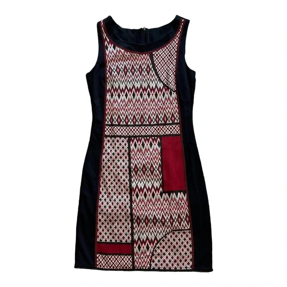 Desigual Black Red Vest Darama Argyle Print Sleeveless Sheath Dress S